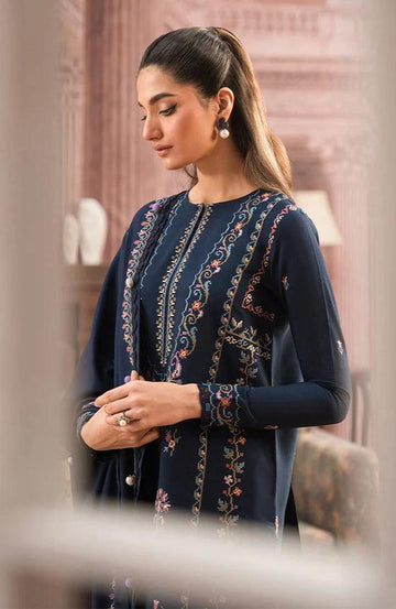 SERAN-3PC DHANAK EMBROIDERED SHIRT WITH DHANAK EMBROIDERD SHAWL & EMB TROUSER-DPC-4243