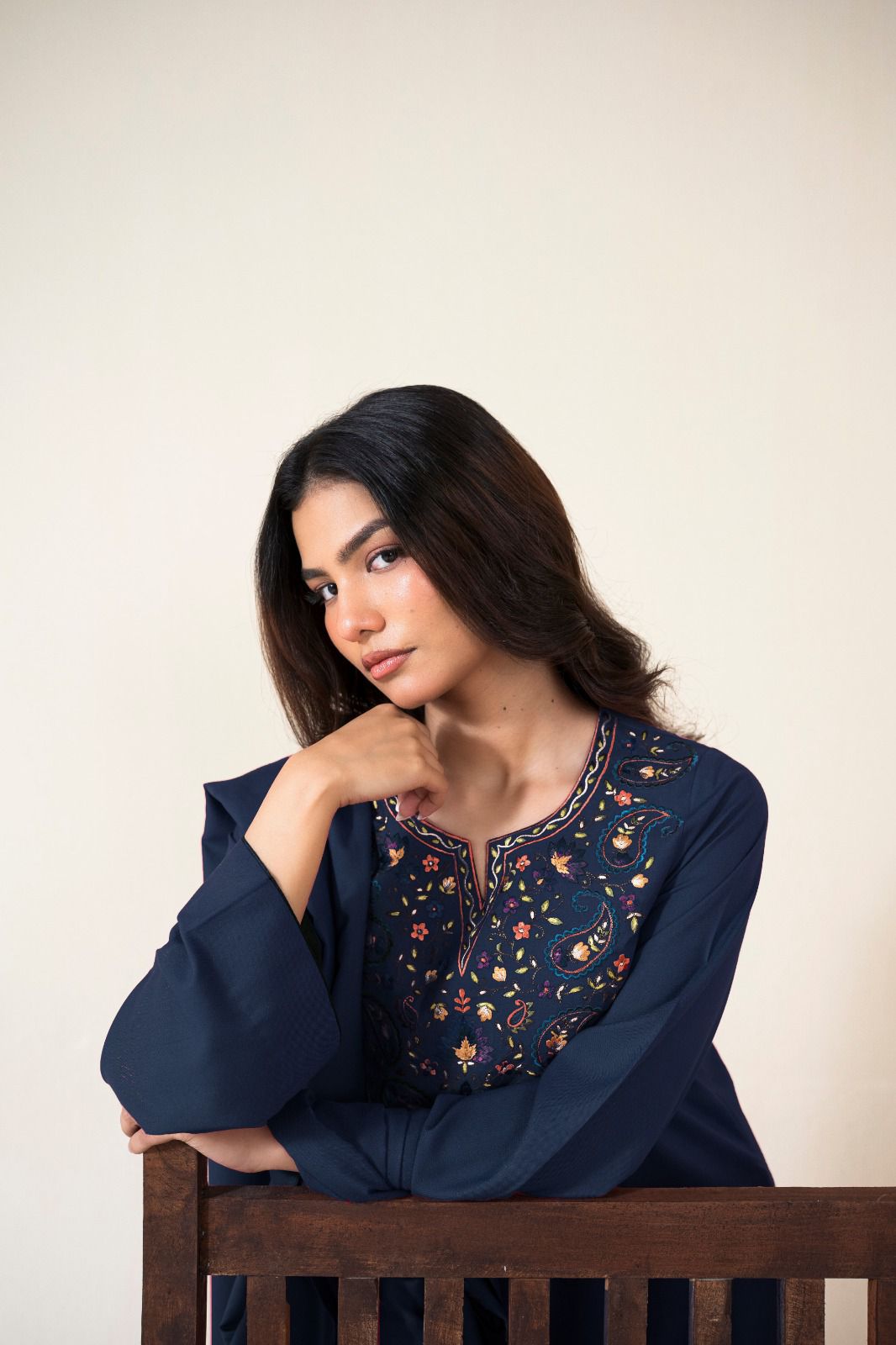 IZEL-2PC DHANAK EMBROIDRED SHIRT WITH DHANAK EMBROIDRED SLEEVES-DPC-157