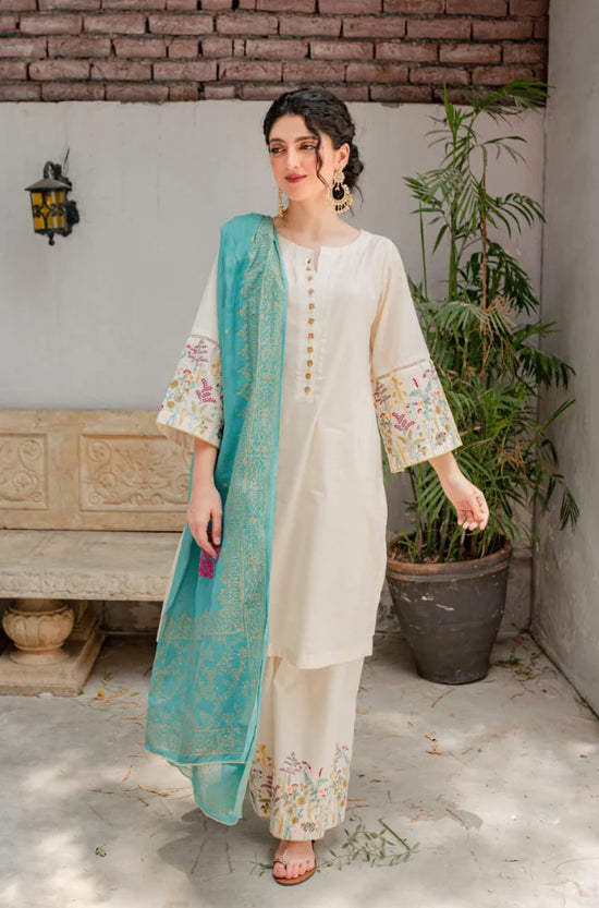 AISLING - 3PC DHANAK EMBROIDERED SHIRT WITH COUTURE WOOL PRINT SHAWL AND EMB TROUSER-DPC-3116