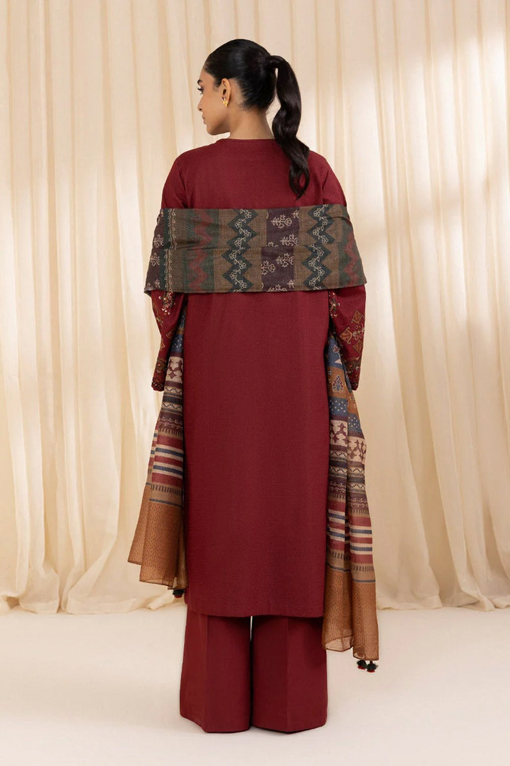 SAPPHIRE-3PC DHANAK EMBROIDERED SHIRT WITH COURTRAI PRINTED SHAWL AND TROUSER-DPC-13