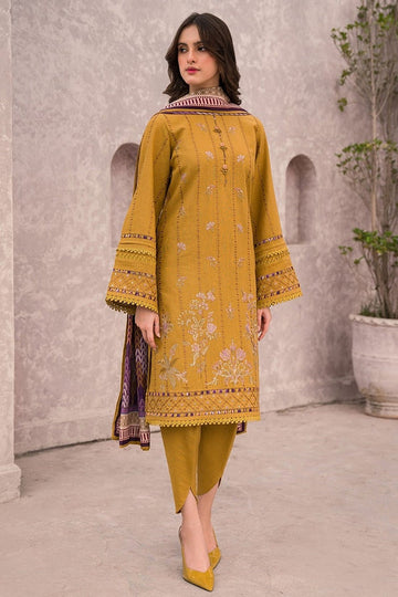 JAZMIN-3PC DHANAK EMBROIDERED SHIRT WITH COUTRAI WOOL PRINTED SHAWL & TROUSER-DPC-4028