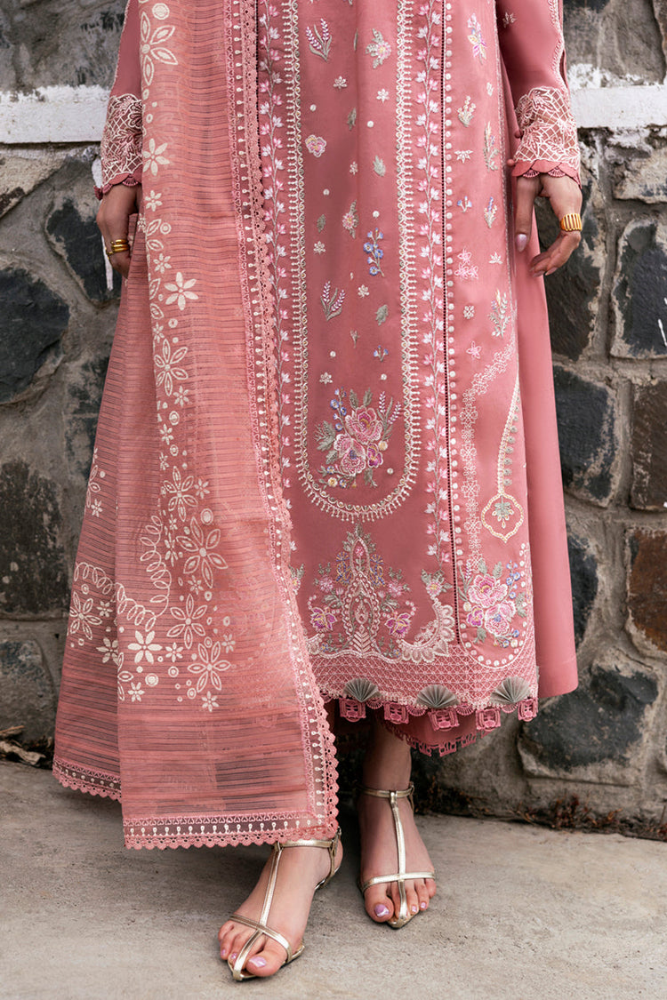 QALAMQAR-3PC DHANAK EMBROIDERED SHIRT WITH COTTON NET EMBROIDERED AND EMB TROUSER-DPC-4213
