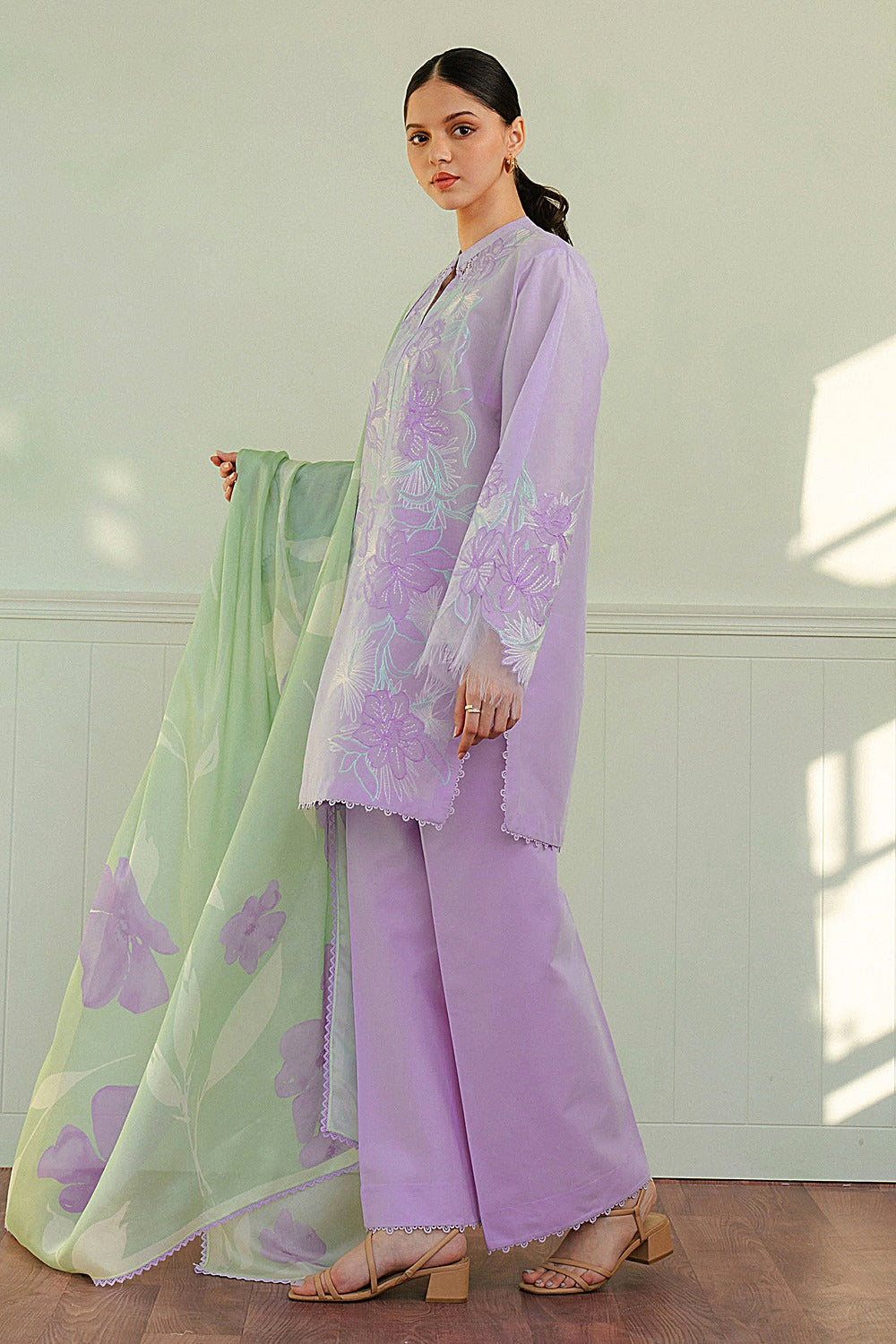 ZARA SHAHJAHAN-3PC DHANAK EMBROIDERED SHIRT WITH WOOL PRINTED SHAWL AND TROUSER-DPC-26