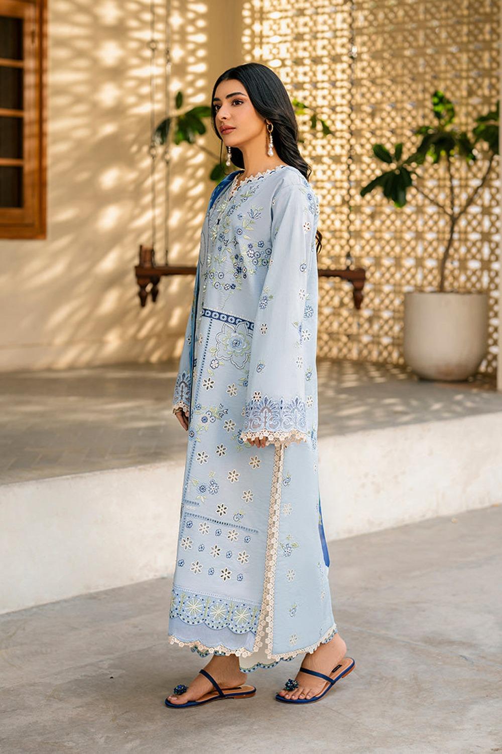 ROHEENAZ-3PC DHANAK EMBROIDERED SHIRT WITH DHANAK EMBROIDERED SHAWL AND EMB TROUSER-DPC-431