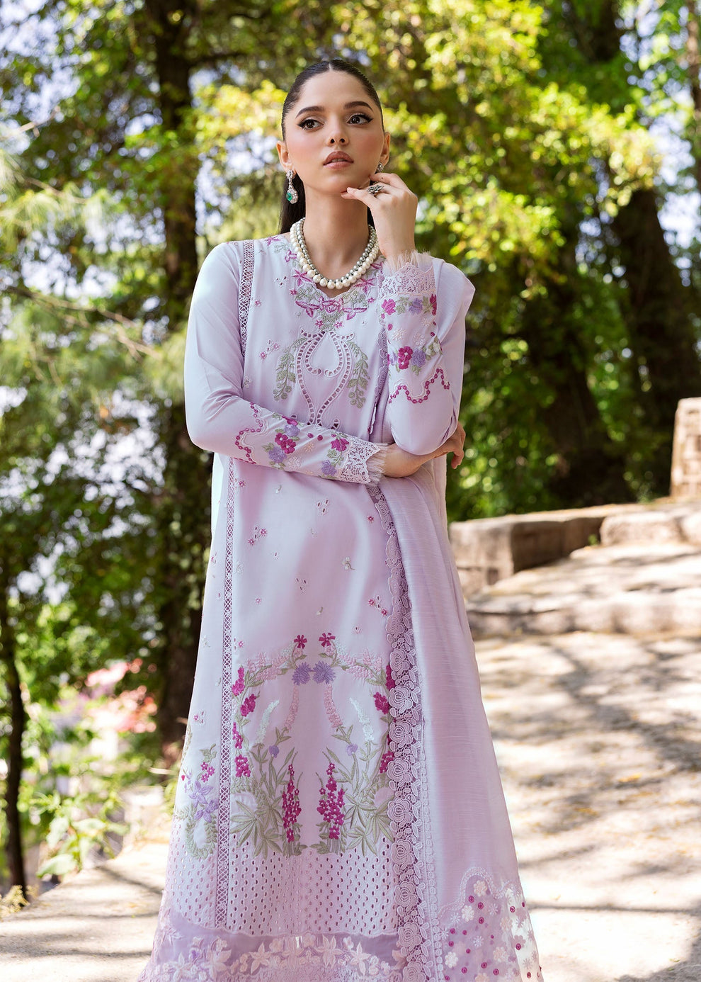 SAIRA SHAKIRA- 3PC LAWN HEAVY EMBROIDERED SHIRT WITH KHADDI NET DUPATTA AND EMB TROUSER-DPC-3446