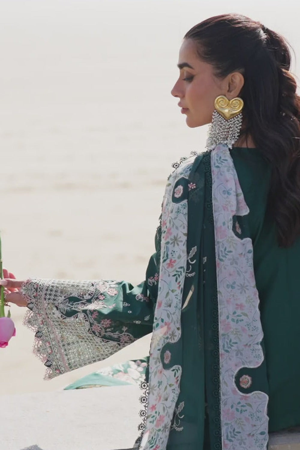 QALAMKAR-3PC DHANAK EMBROIDERED SHIRT WITH KASHMIRI WOOL SHAWL & TROUSER-DPC-35