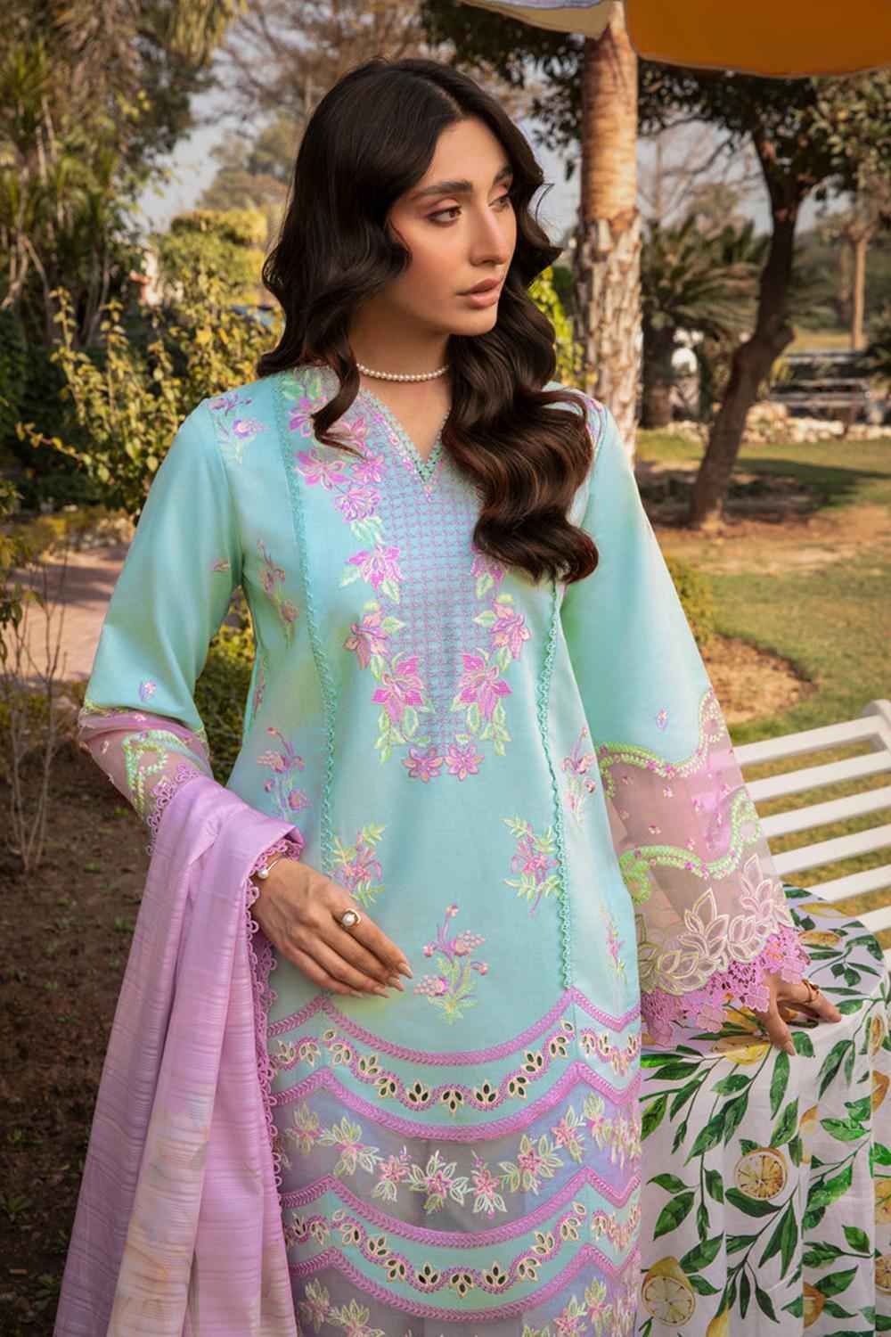 RANG RASIYA-3PC DHANAK EMBROIDERED SHIRT WITH COURTRAI PRINTED SHAWL AND TROUSER-DPC-006