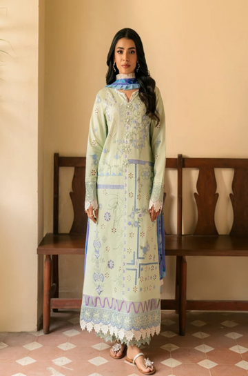 ROHEENAZ-3PC DHANAK EMBROIDERED SHIRT WITH DHANAK EMBROIDERED SHAWL AND EMB TROUSER-DPC-432