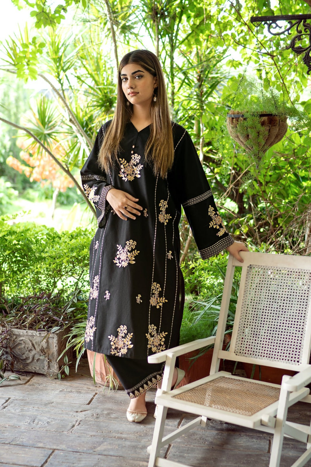 URGE-2PC DHANAK EMBROIDERED SHIRT WITH DHANAK EMBROIDRED TROUSER-DPC-136