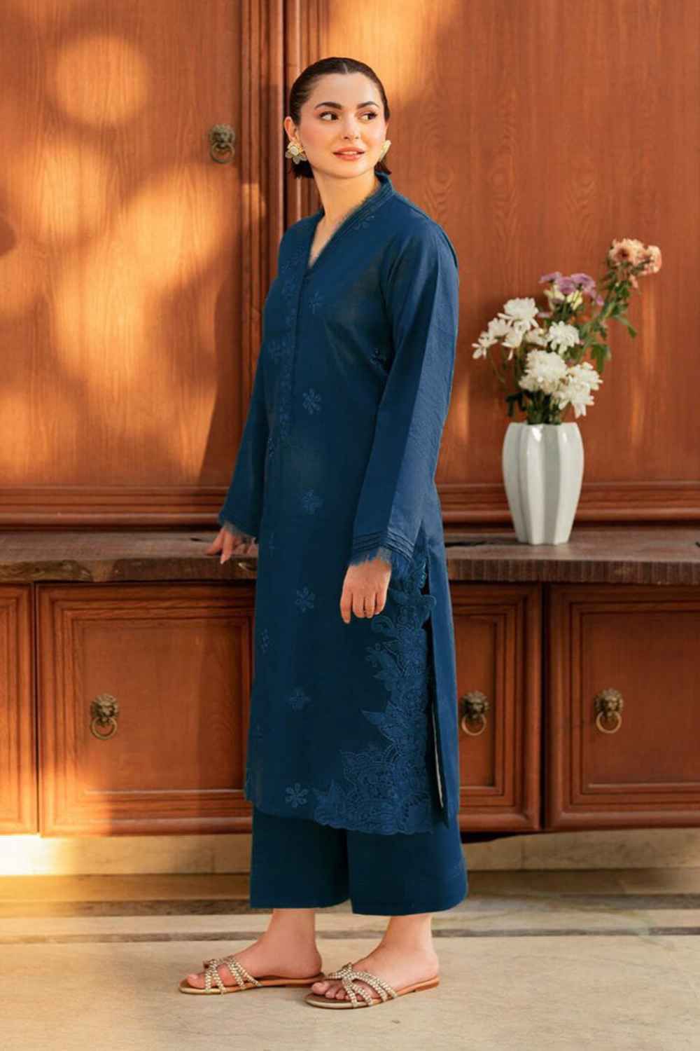 TAWAKAL-2PC DHANAK EMBROIDRED SHIRT WITH DHANAK EMBROIDRED SLEEVES-DPC-2009