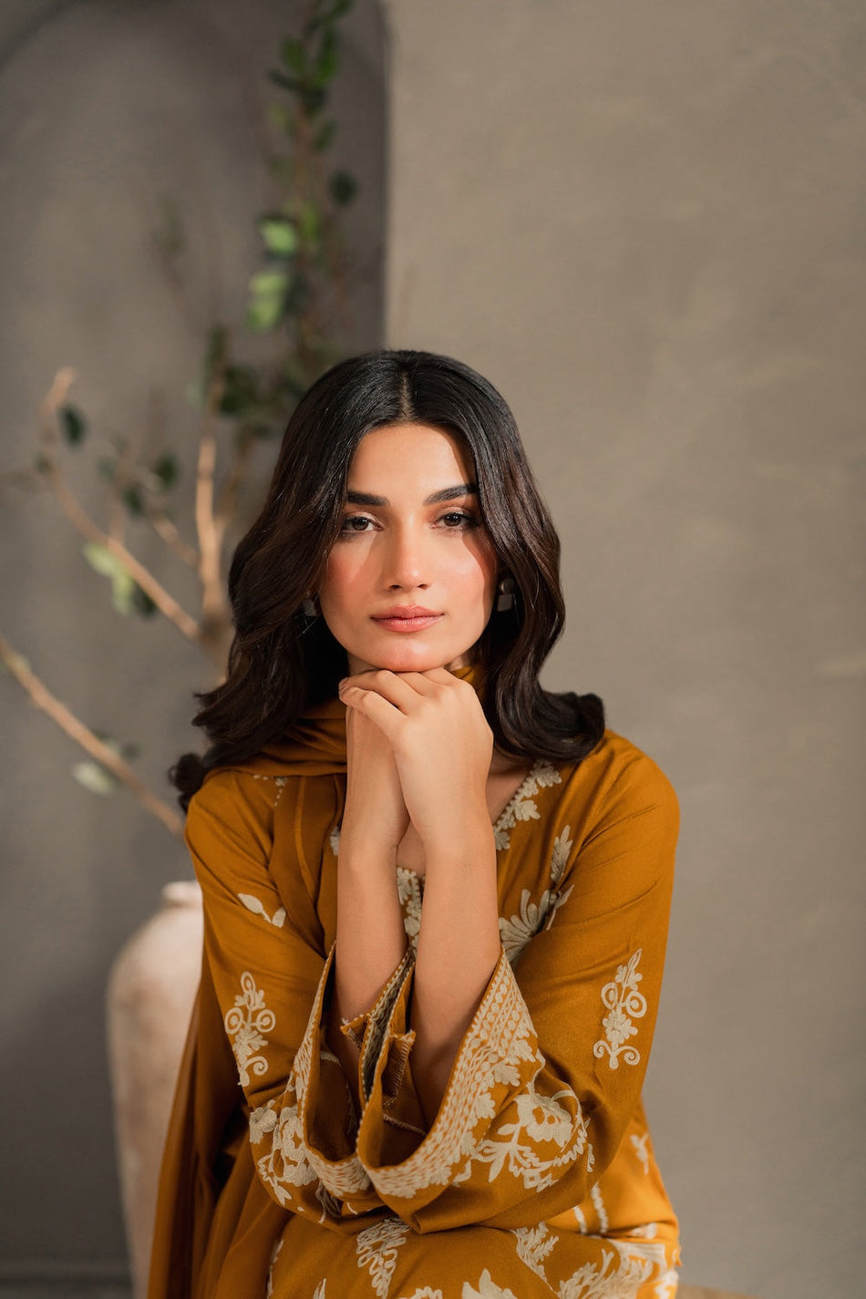 MIRANA-3PC DHANAK EMBROIDERED SHIRT WITH BAMBER CHIFFON DUPATTA AND TROUSER-DPC-4288