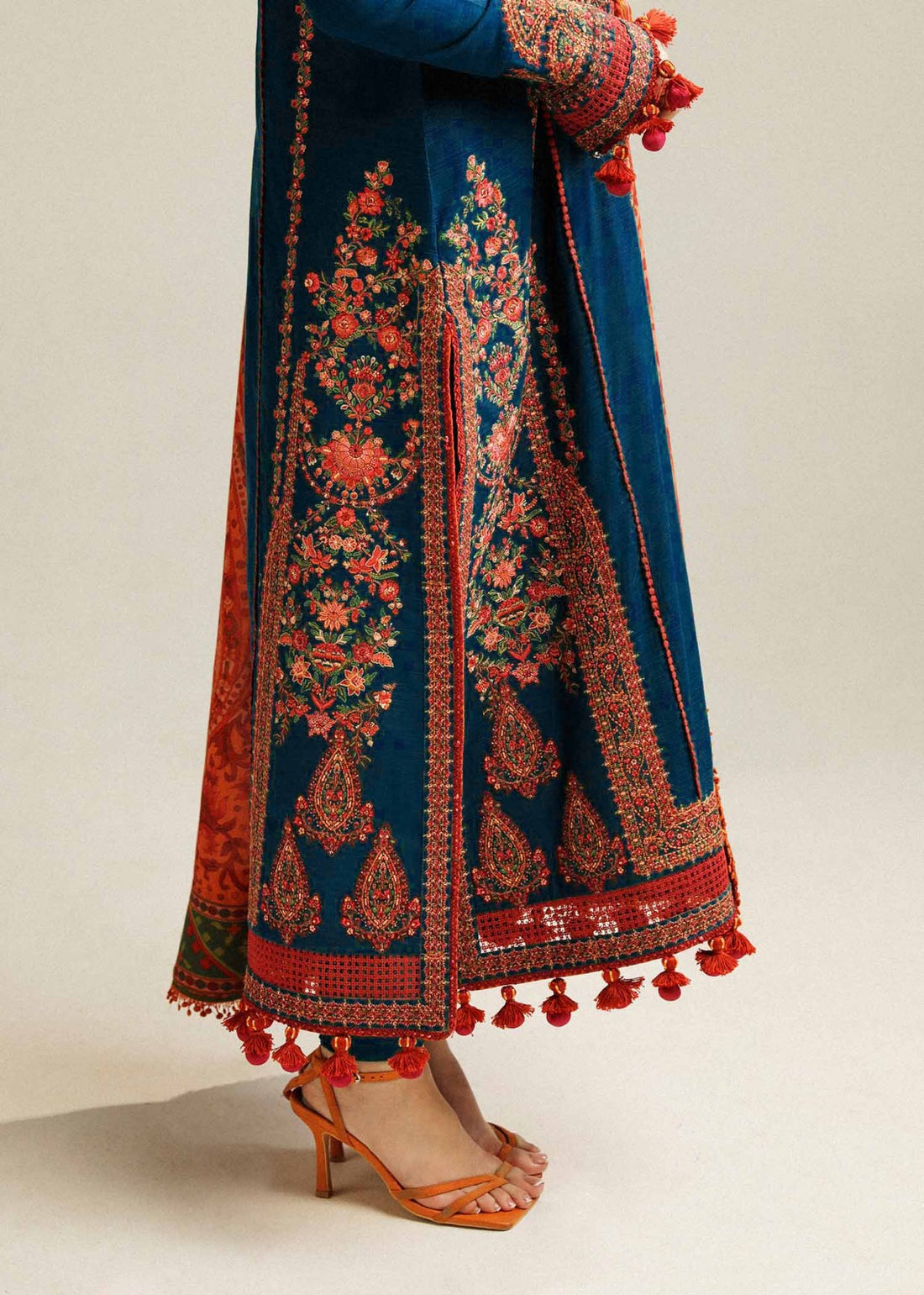 HUSSAIN REHAR-3PC DHANAK EMBROIDERED SHIRT WITH COURTRAI PRINTED SHAWL AND TROUSER-DPC- 111