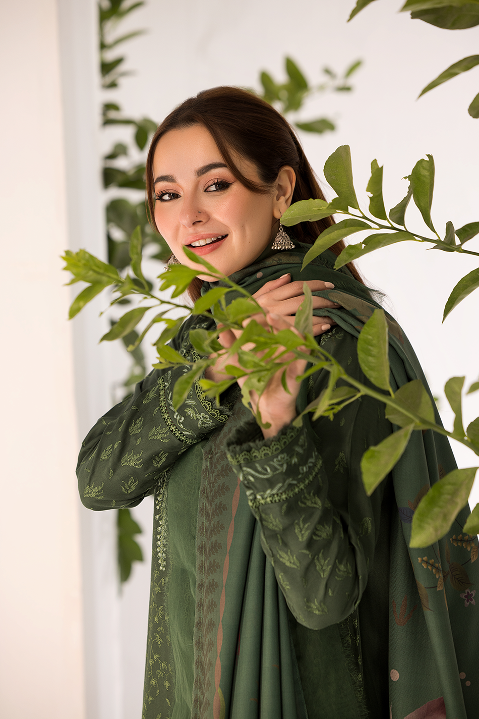 SOBIA NAZIR- 3PC DHANAK EMBROIDERED SHIRT WITH WOOL PRINT SHAWL AND TROUSER-DPC-4027