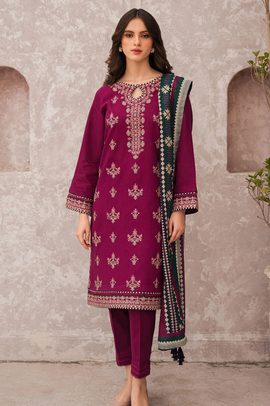 JAZMIN 3PC LAWN EMBROIDERED SHIRT WITH MONARK PRINT DUAPATTA-DPC- 3505