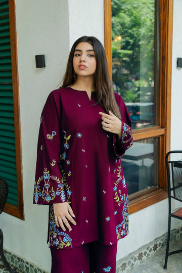 URGE-2PC DHANAK EMBROIDERED SHIRT WITH DHANAK EMBROIDERED TROUSER-DPC-