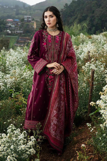 FLORENT-3PC DHANAK EMBROIDERED SHIRT WITH COURTRAI WOOL PRINTED SHAWL AND TROUSER-DPC-232