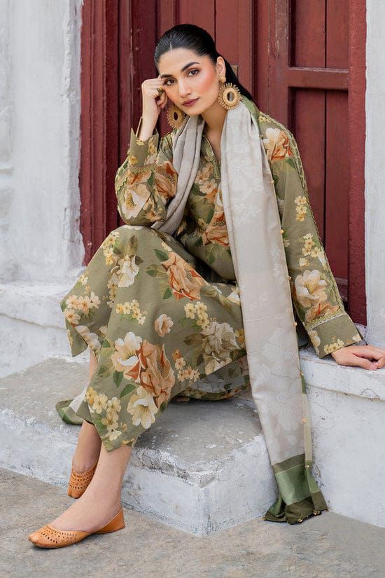 BAROUQE-3PC KARANDI PRINTED SHIRT WITH KARANDI PRINTED DUPATTA AND TROUSER-DPC-2581