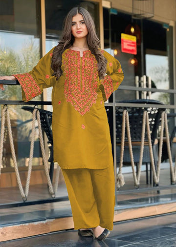 URGE-2PC DHANAK EMBROIDRED SHIRT WITH DHANAK EMBROIDRED SLEEVES-DPC-138