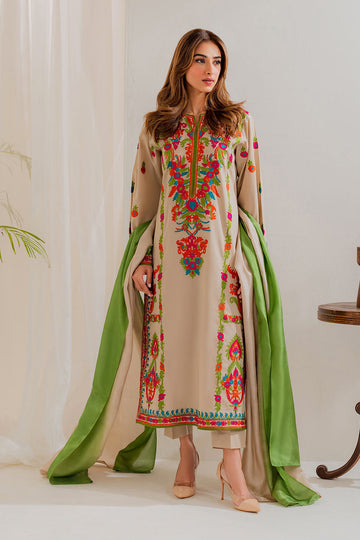 VINTAGE-3PC LAWN EMBROIDERED SHIRT WITH CHIFFON TYE&DYE DUPATTA & TROUSER-DPC-4636