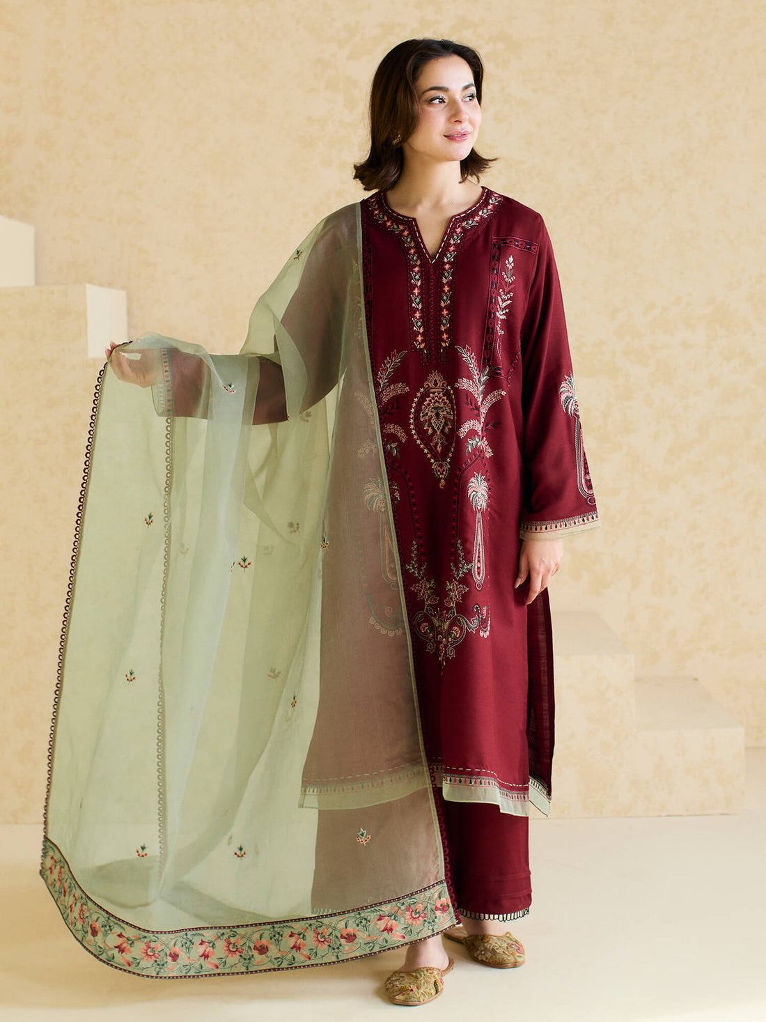 ZARA SHAHJAHAN - 3PC LAWN EMBROIDERED SHIRT WITH ORGANZA EMBROIDERED DUPATTA AND TROUSER -DPC-3827