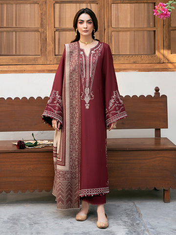 IZEL-3PC DHANAK EMBROIDERED SHIRT WITH COURTRAI PRINTED SHAWL & TROUSER-BIC-4384