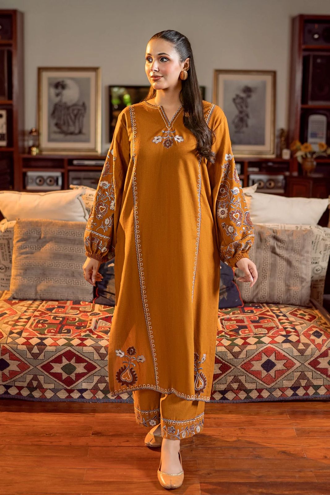 URGE-2PC DHANAK EMBROIDERED SHIRT AND EMBROIDRED SLEEVES-DPC-134