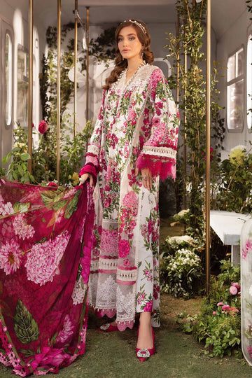 MARIA.B-3PC LAWN PRINTED EMB SHIRT WITH CHIFFON PRINT DUPATTA AND PRINT TROUSER-DPC-2529