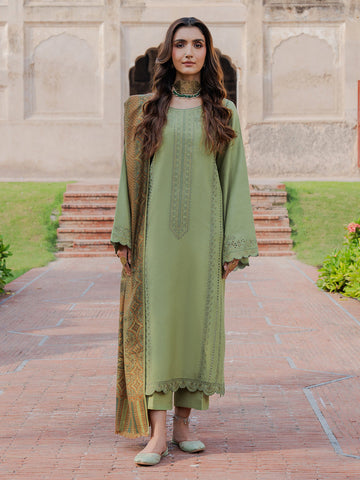 IZEL-3PC DHANAK EMBROIDERED SHIRT WITH COURTRAI PRINTED SHAWL & TROUSER-DPC-4349