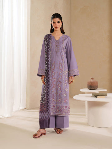 GARNET-3PC DHANAK EMBROIDERED SHIRT WITH COURTRAI PRINTED SHAWL AND TROUSER-DPC-4295