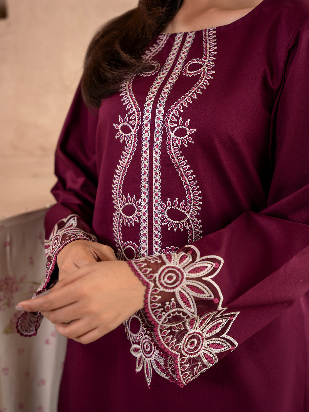 IZEL-2PC DHANAK EMBROIDERED SHIRT WITH DHANAK TROUSER-DPC-104