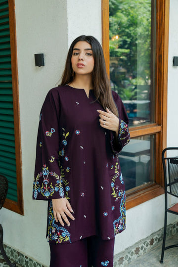 URGE-2PC DHANAK EMBROIDERED SHIRT WITH DHANAK EMBROIDERED TROUSER-DPC-
