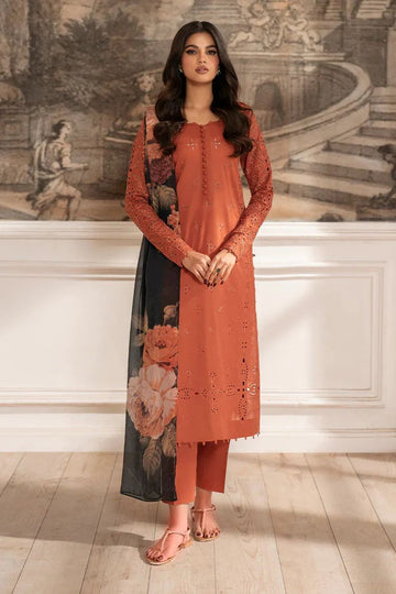 IZNIK-3PC DHANAK CHIKAN EMBROIDERED SHIRT WITH COURTRAI PRINTED SHAWL AND TROUSER DPC-4188