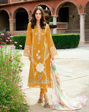 ROHENAZ- 3PC LAWN EMBROIDERED SHIRT WITH PRINTED CHIFFON DUPATTA AND TROUSER-DPC-3361
