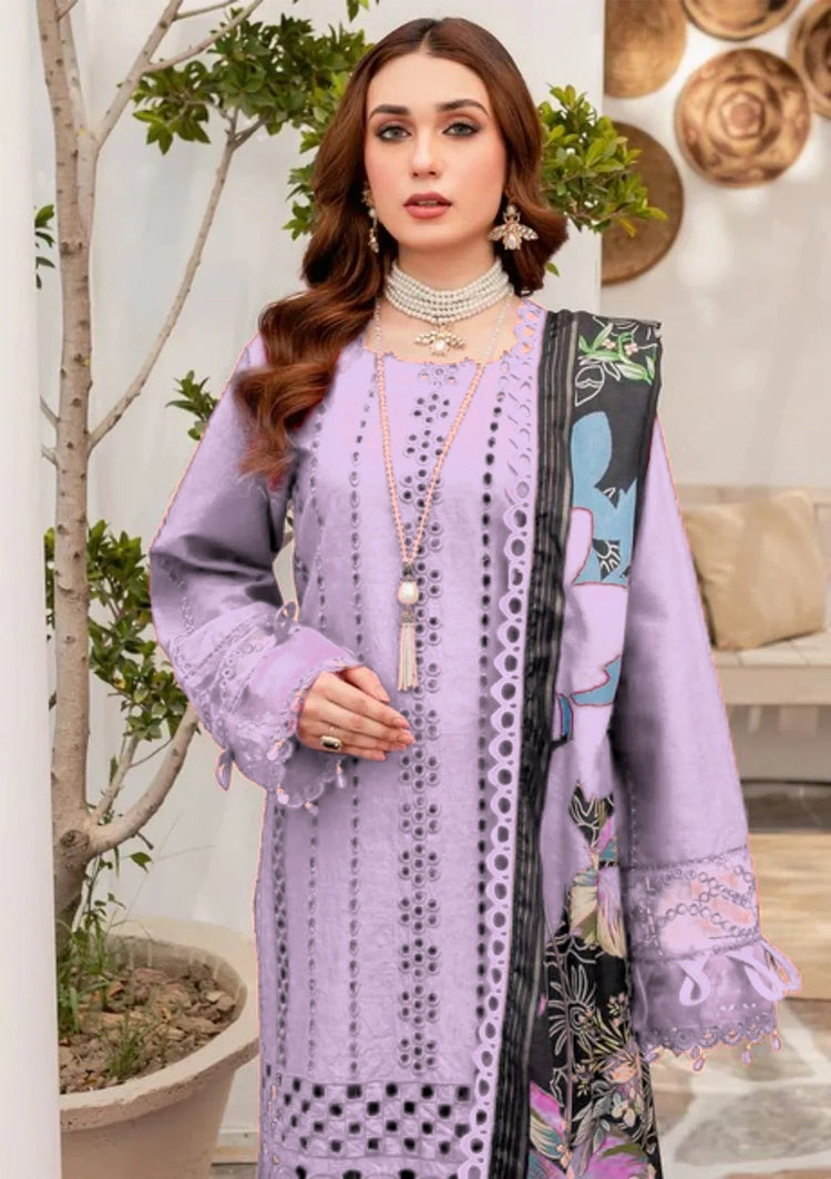 MARIA B-3PC CHIKENKAARI LAWN EMBROIDERED SHIRT WITH MONARK PRINT DUPATTA AND TROUSER-DPC-4054 (Z)