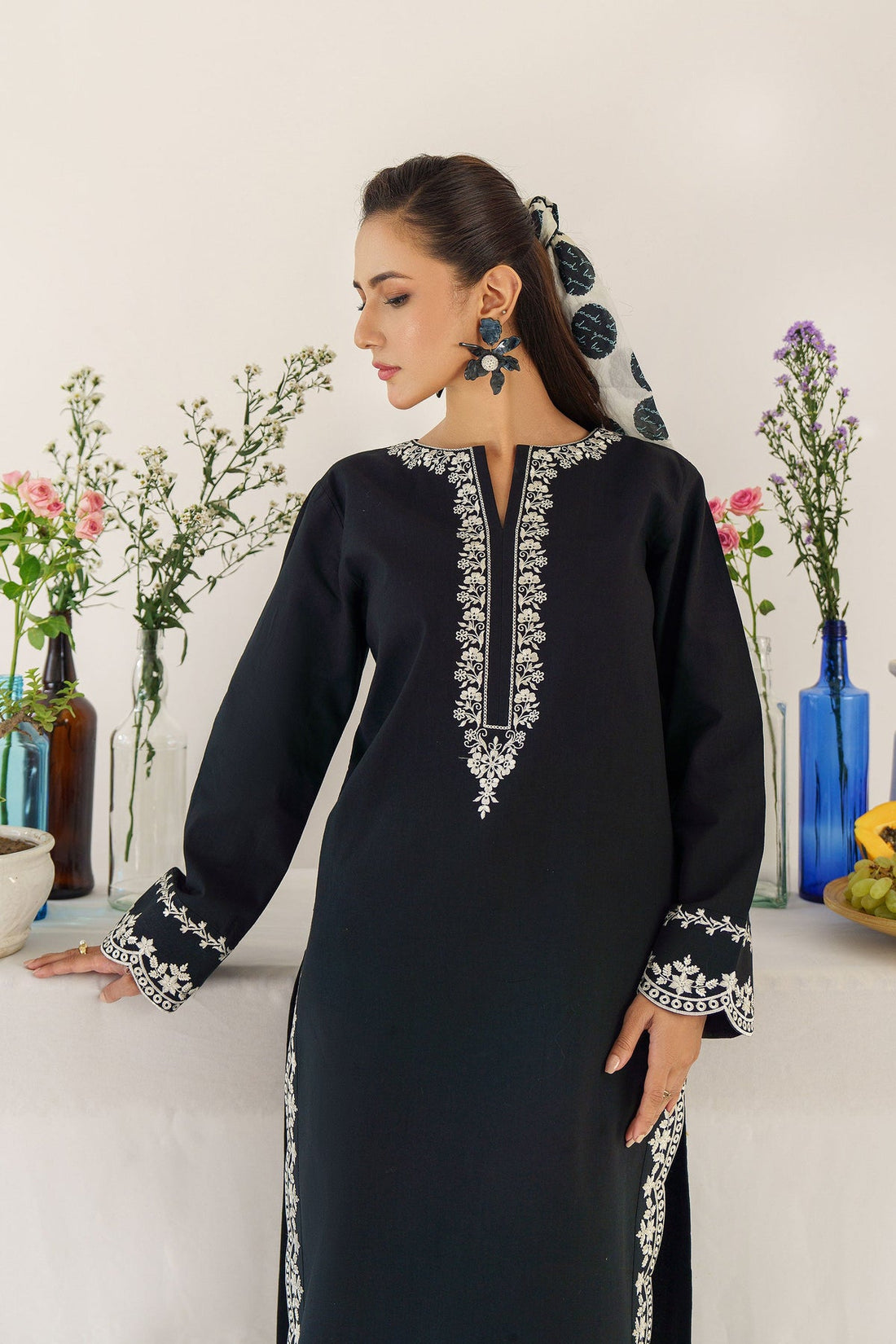 URGE - 3PC DHANAK EMBROIDERED SHIRT WITH  WOOL PRINTED SHAWL AND TROUSER-DPC-3174