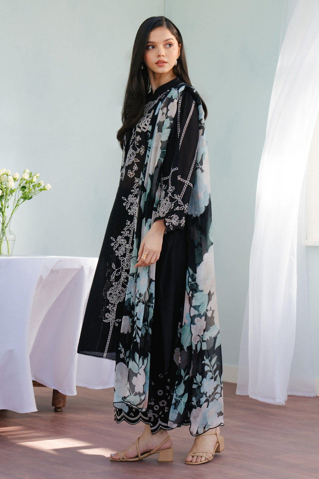 ZARA SHAHJAHAN-3PC DHANAK EMBROIDERED SHIRT WITH COUTRAI PRINTED SHAWL & DHANAK TOUSER-DPC-112