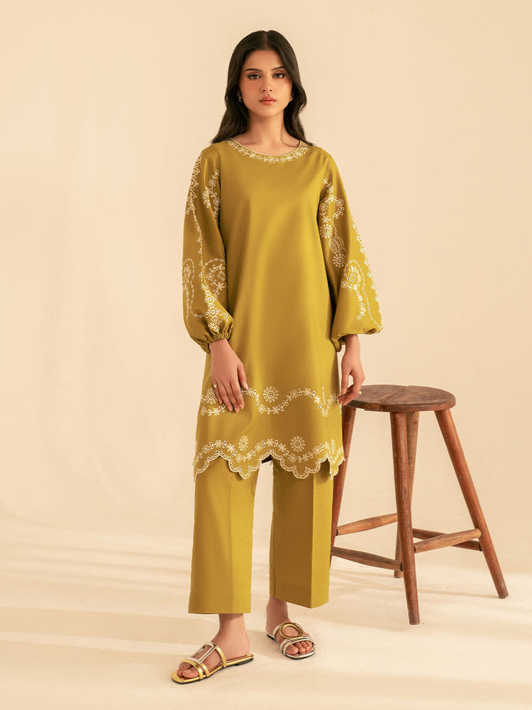 BATIK-2PC DHANAK EMBROIDRED SHIRT WITH DHANAK EMBROIDRED SLEEVES-DPC-122