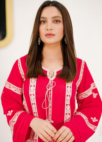 SHANYERA-2PC DHANAK EMBROIDRED SHIRT WITH DHANAK EMBROIDRED SLEEVES-DPC-2019
