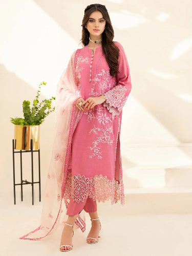 ROHENAZ- 3PC LAWN EMBROIDERED SHIRT WITH ORGANZA EMBROIDERED DUPATTA AND TROUSER-DPC-3649