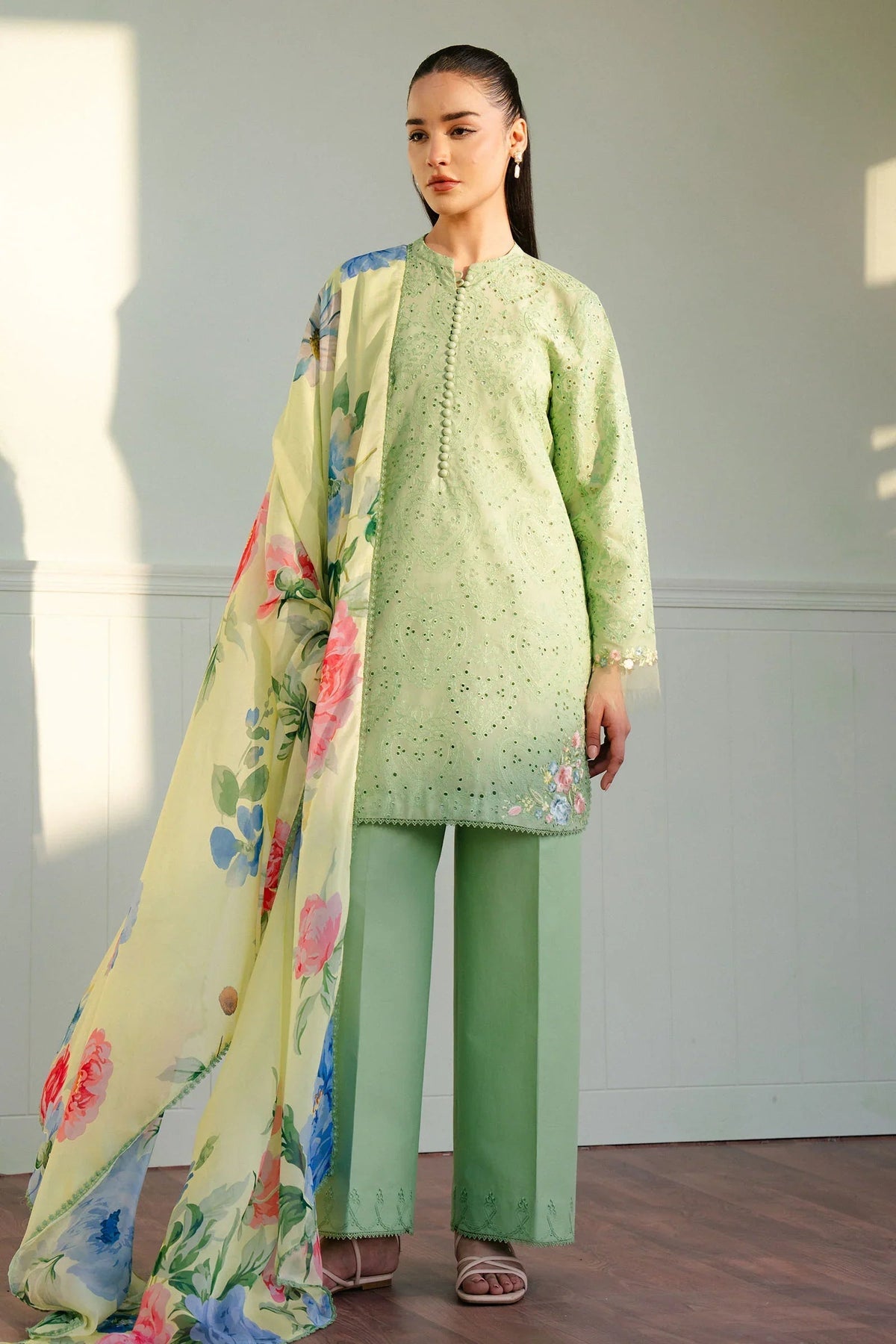 ZARA SHAH JAHAN - 3PC LAWN EMBROIDERED SHIRT WITH MONARK PRINTED DUPATTA AND TROUSER-DPC-3753