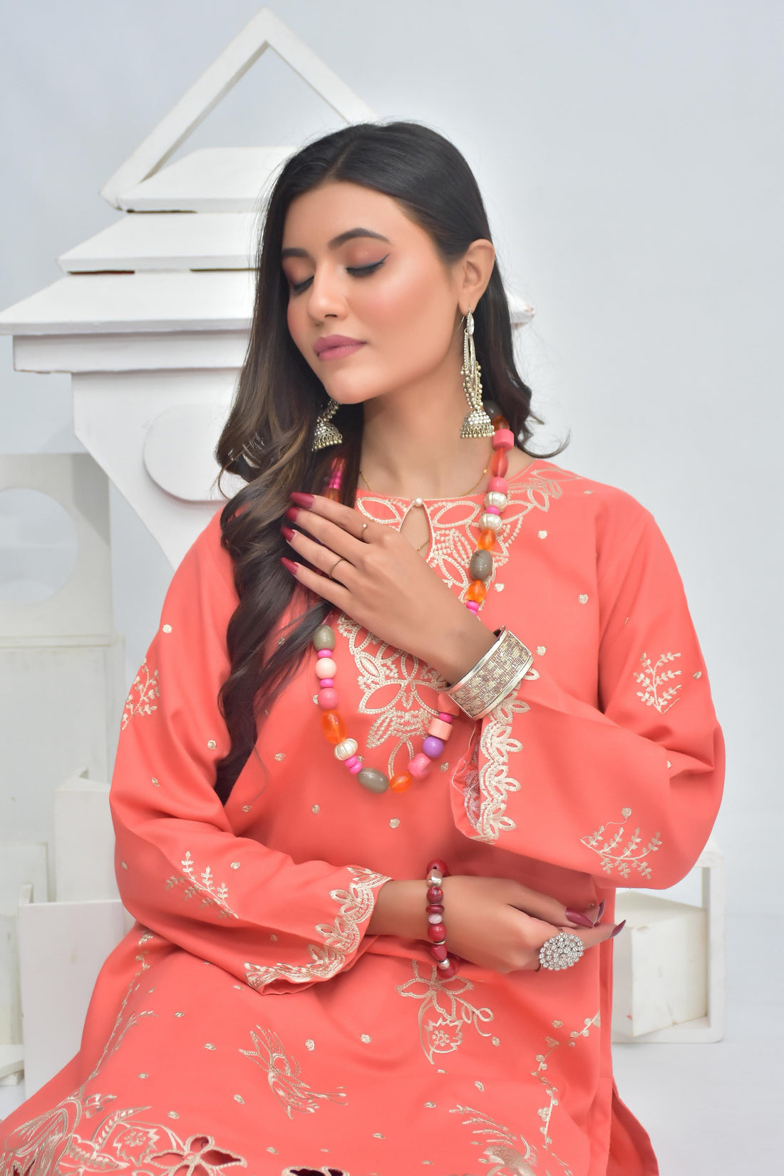 BATIK-2PC DHANAK EMBROIDRED SHIRT WITH DHANAK EMBROIDRED SLEEVES-DPC-143