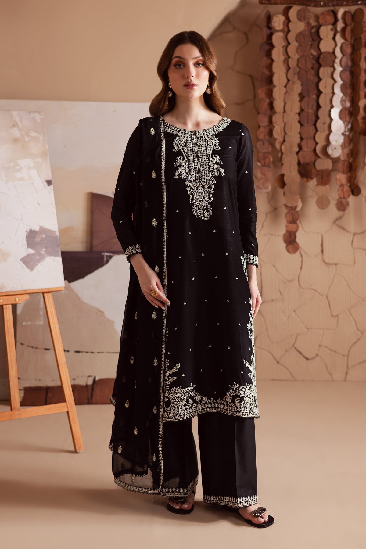 BATIK-3PC DHANAK EMBROIDERED SHIRT WITH CHIFFON EMBROIDERED DUPATTA AND TROUSER DPC-4155