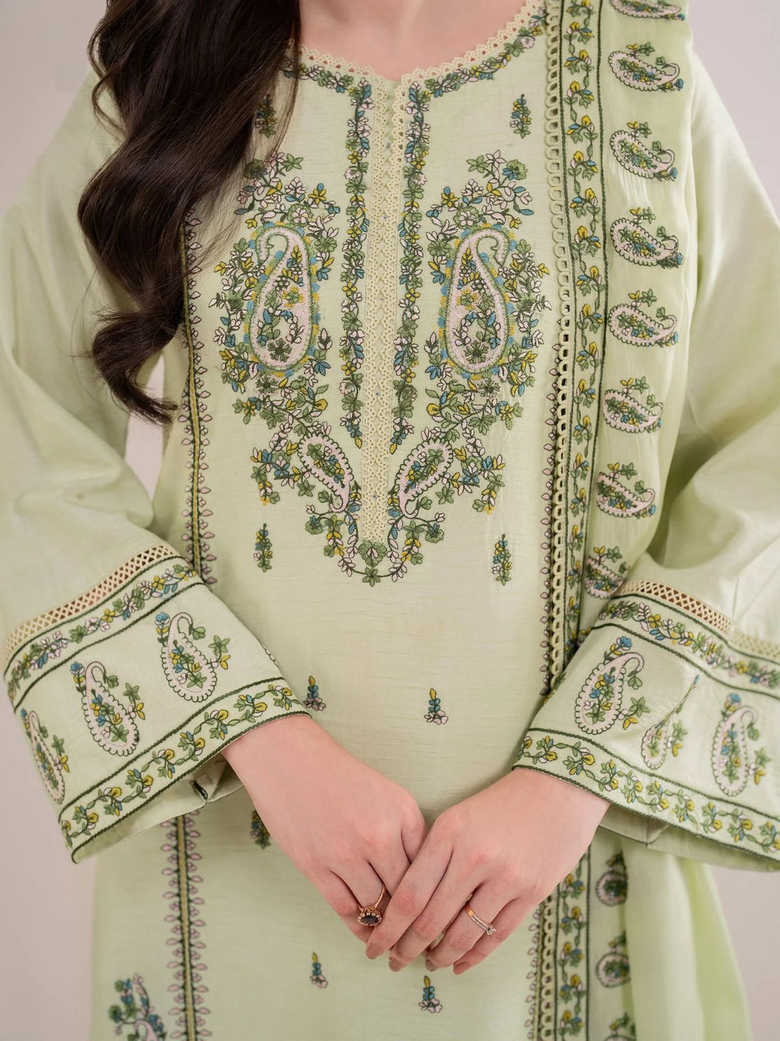 GARNET-3PC DHANAK EMBROIDERED SHIRT WITH DHANAK EMBROIDERED SHAWL AND TROUSER-DPC-4167
