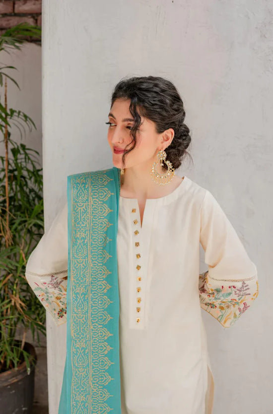 AISLING - 3PC DHANAK EMBROIDERED SHIRT WITH COUTURE WOOL PRINT SHAWL AND EMB TROUSER-DPC-3116
