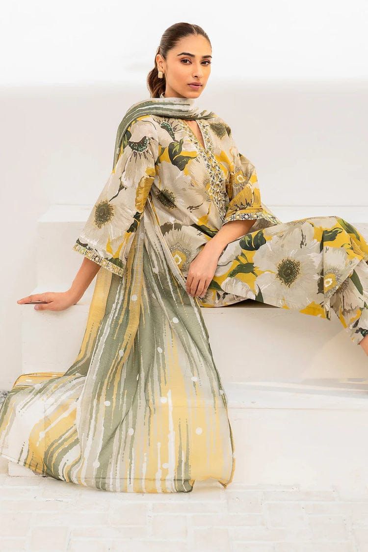 BAROUQE-3PC KARANDI PRINTED SHIRT WITH KARANDI PRINTED DUPATTA AND TROUSER-DPC-2584