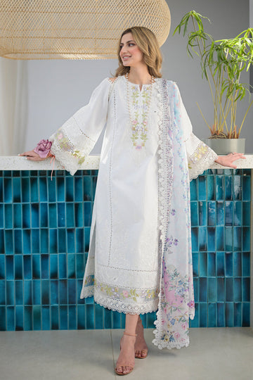 NATSHA KAMAL-3PC DHANAK EMBROIDERED SHIRT WITH COUTRAI WOOL PRINT SHAWL & TROUSER -DPC-4206