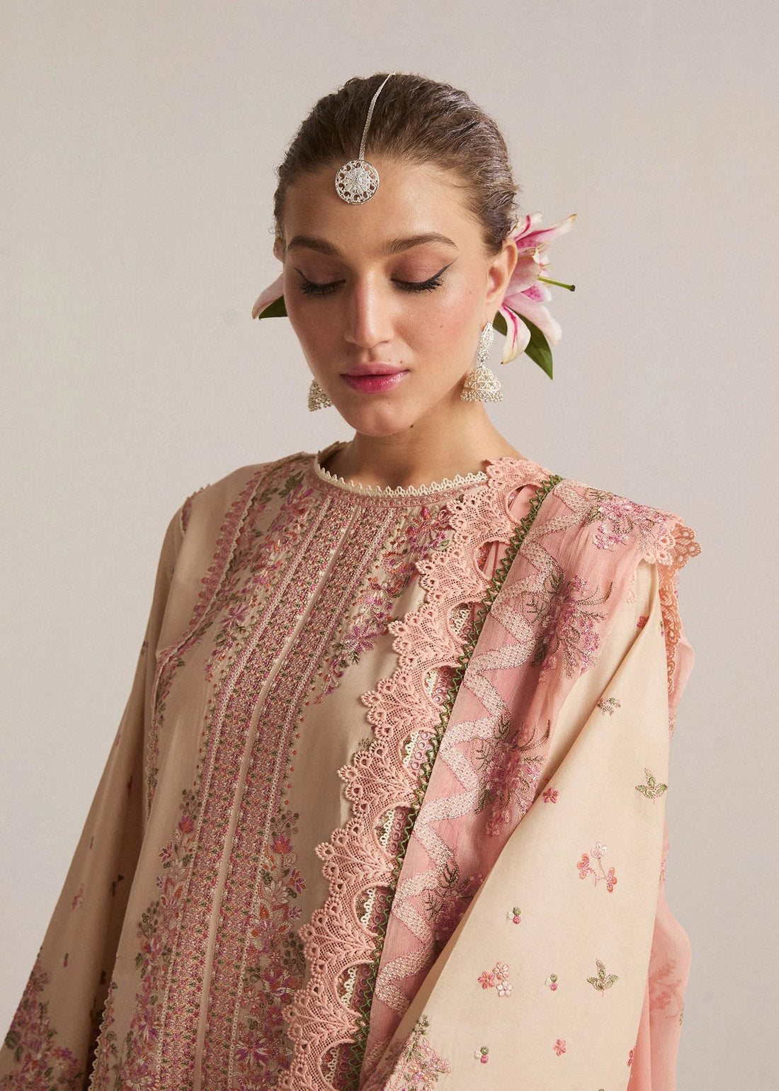 HUSSAIN REHAR- 3PC LAWN HEAVY EMBROIDERED SHIRT WITH KHADDI NET EMBROIDERED DUPATTA AND TROUSER-DPC-2871