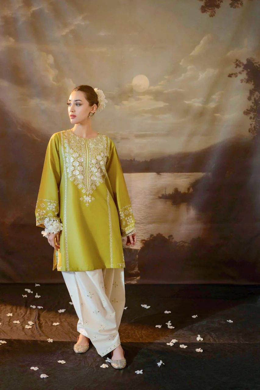 JAZMIN-2PC DHANAK EMBROIDERED SHIRT & EMBROIDERED TROUSER-DPC-2001