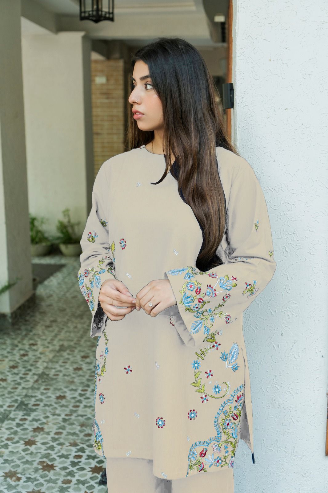 URGE-2PC DHANAK EMBROIDERED SHIRT WITH DHANAK EMBROIDERED TROUSER-DPC-