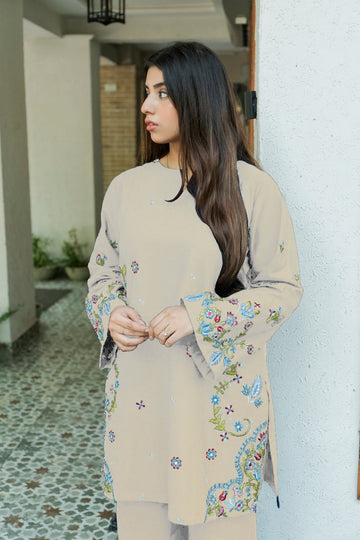 URGE-2PC DHANAK EMBROIDERED SHIRT WITH DHANAK EMBROIDERED TROUSER-DPC-